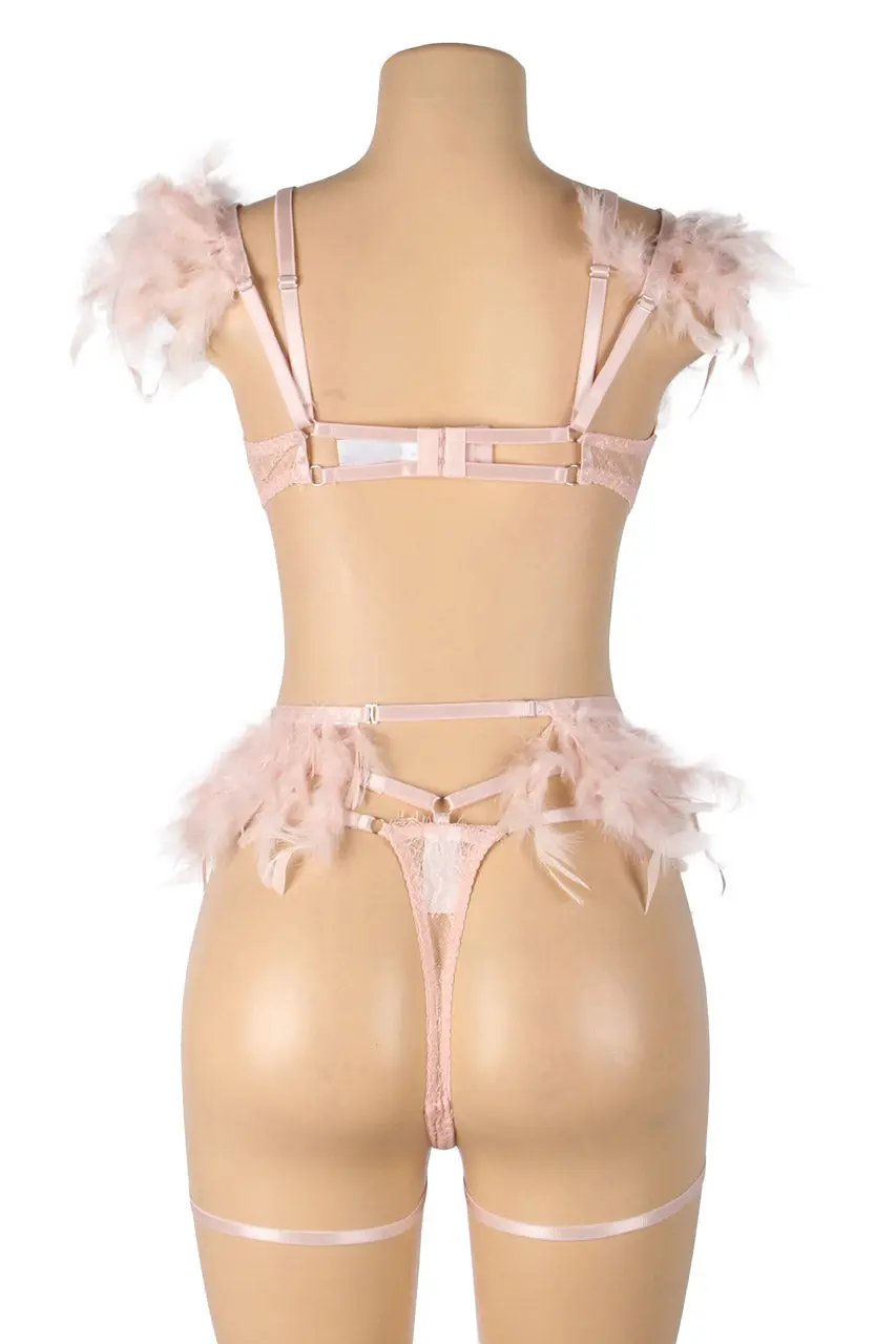 Feather Lace Chain Lingerie Bra Set 3wishes.com